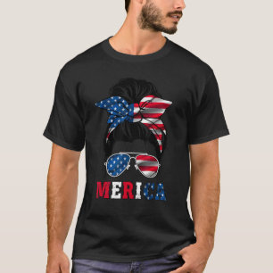 ウィメンズメッシーヘアバンメリカサングラス7月4日 Tシャツ