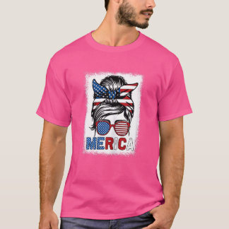 ウィメンズメリカマムガールアメリカンフラッグメッシーバンハイ Tシャツ