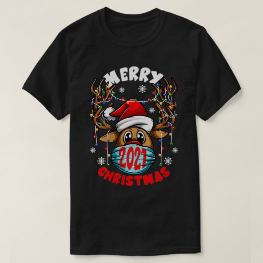 ウィメンズメリークリスマス2021ルドルフReindeer In Ma Tシャツ (デザイン正面)