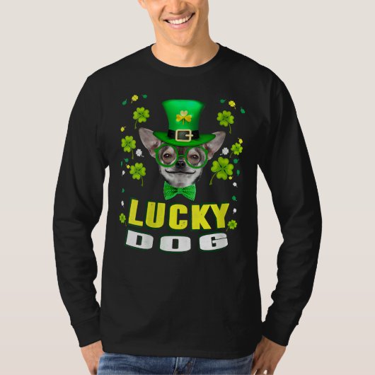 ウィメンズラッキードッグChihuahua Leprechaunハットストおもしろいスト Tシャツ (正面)