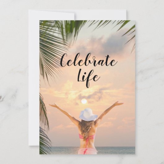 ウィメンズリタイアメントビーチをテーマにしたサンセットパームツリー 招待状 (裏面)