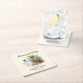 ウィメンズリタイアメントビーチアロハフラワーズパーティー スクエアペーパーコースター (インサイチュ)