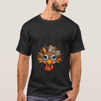 ウィメンズレオパード印刷サンクスギビングトルコ顔グラス Tシャツ