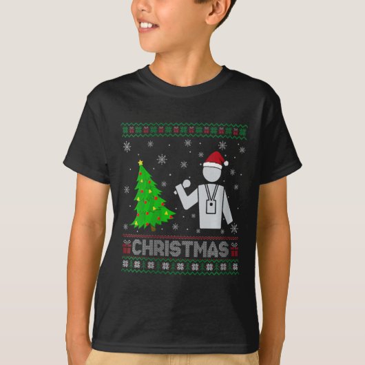 ウィメンズレポータクリスマスツリー照明醜いクリスマス Tシャツ (正面)