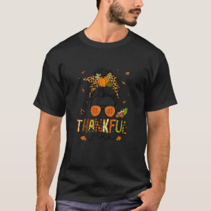 ウィメンズワンサンクフルGマレオパードMessy文感謝祭 Tシャツ