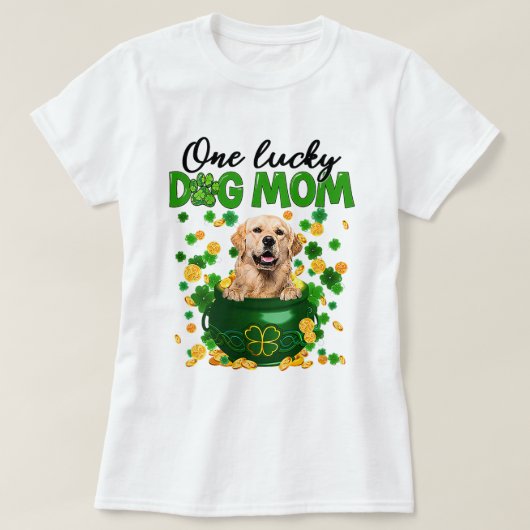 ウィメンズワンラッキードッグママゴールデンレトリバーママ Tシャツ (デザイン正面)