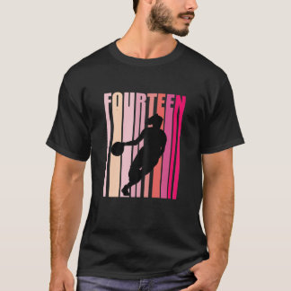 ウィメンズ女子バスケ14th誕生日ピンクレトロ tシャツ