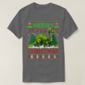 ウィメンズ恐竜クリスマス照明サンタハット醜いブロン Tシャツ (デザイン正面)