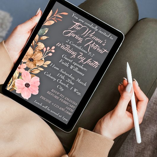 ウィメンズ春リトリートワイルドフラワーピンクリスチャン 招待状