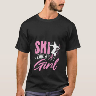 ウィメンズ スキーヤー 冬のスポーツ 山 Tシャツ