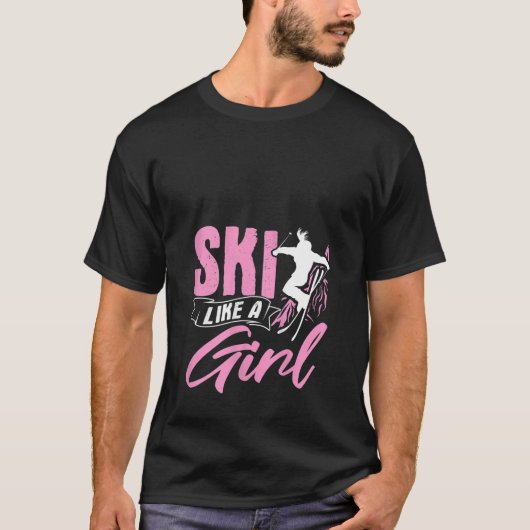 ウィメンズ スキーヤー 冬のスポーツ 山 Tシャツ (正面)