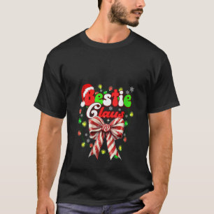 ウィメンズ ベスティ クラウス コケット ボウ キャンディ ケイン サンタ Tシャツ