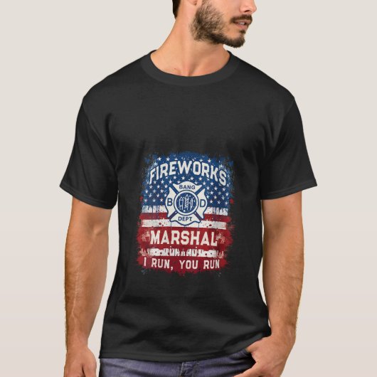 ウィメンズUSAフラッグFIREWORKSマーシャル保安監督官 Tシャツ (正面)