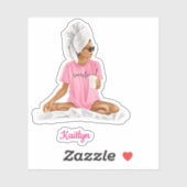 ウィメンピンクナイトシャツコーヒー名前をカスタムするトレンディー シール (シート)