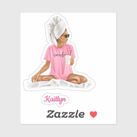 ウィメンピンクナイトシャツコーヒー名前をカスタムするトレンディー シール (シート)