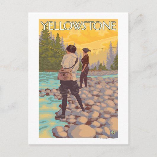 ウィメンフライフィッシング – イエローストーン国立公園 ポストカード (正面)