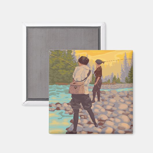 ウィメンフライフィッシング – イエローストーン国立公園 マグネット (正面/裏面)