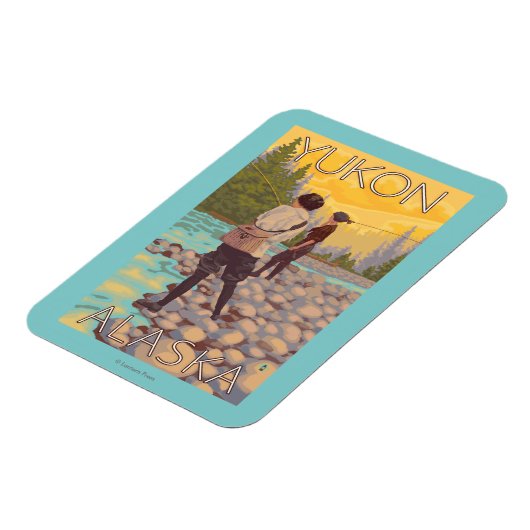 ウィメンフライフィッシング – ユーコン,アラスカ マグネット (左側)