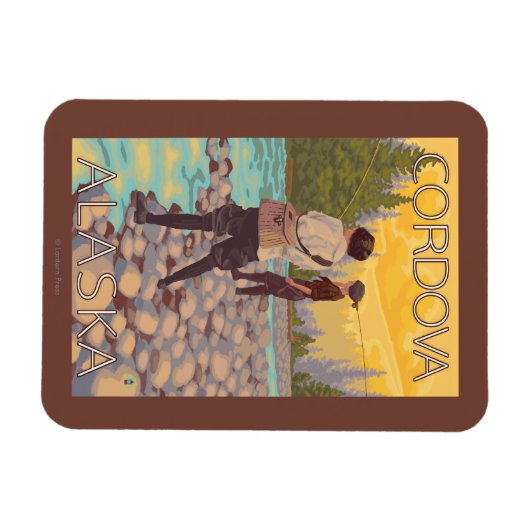 ウィメンフライフィッシング – Cordova,アラスカ マグネット (横)