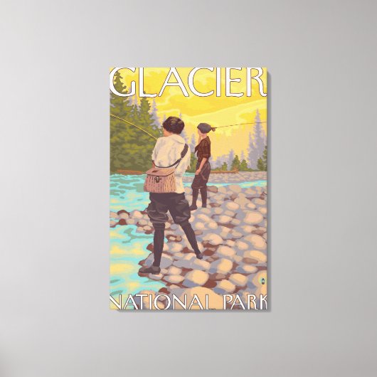 ウィメンフライフィッシング – Glacier National Park, MT キャンバスプリント (正面)