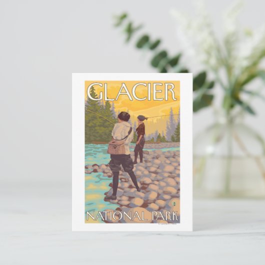ウィメンフライフィッシング – Glacier National Park, MT ポストカード (スタンド正面)
