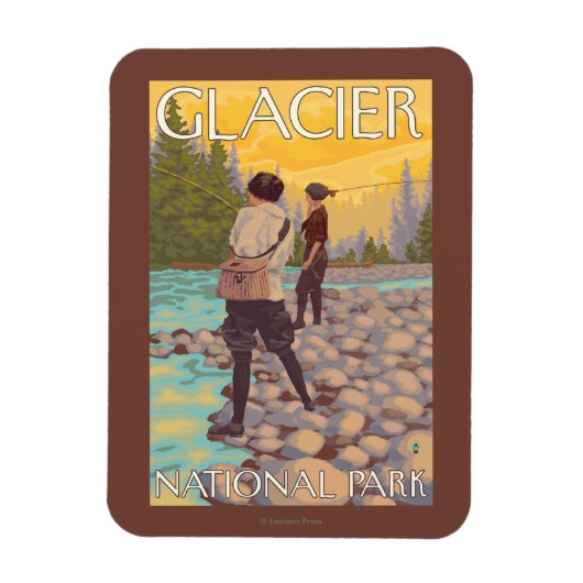 ウィメンフライフィッシング – Glacier National Park, MT マグネット (縦)