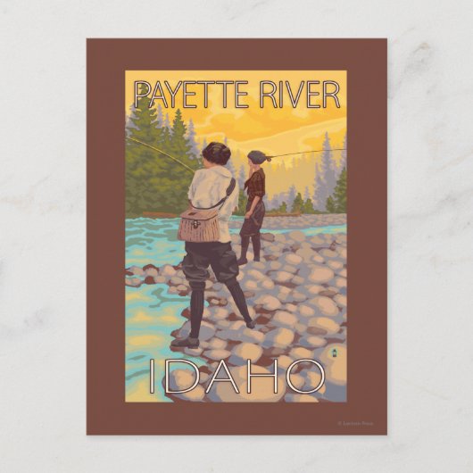 ウィメンフライフィッシング – Payette River, Idaho ポストカード (正面)