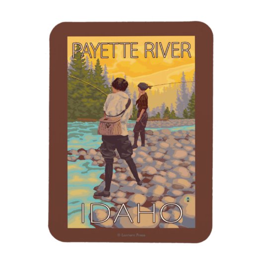 ウィメンフライフィッシング – Payette River, Idaho マグネット (縦)