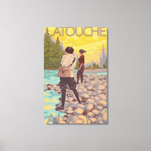 ウィメンフライ釣り – アラスカ,ラトシュ キャンバスプリント (正面)