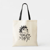 ウィメンフラワー離れダークバタフライ顔ポートレート トートバッグ (裏面)