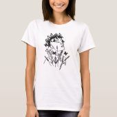 ウィメンフラワー離れダークバタフライ顔ポートレート Tシャツ (正面)