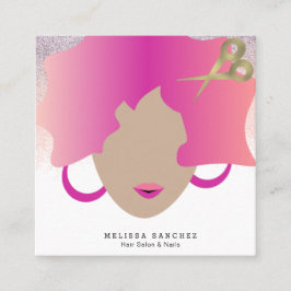 ウィメンブラウンヘアフェイク金ゴールドグリッターサロン美しい スクエア名刺