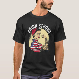 ウィメンメンズアメリカFlaのための労働組合の強い幸せな労働日 Tシャツ