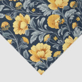 ウィリアインスパイアム・モリス黄色の花ネイビー・ブルー 薄葉紙 (詳細)