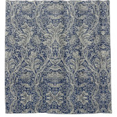 ウィリアエレガントムモリスフローラブルーホワイトパターン シャワーカーテン (正面)