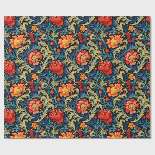 ウィリアムインスパイアモリスカラフル鮮やか花 ラッピングペーパー (フラット)