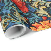 ウィリアムインスパイアモリスカラフル鮮やか花 ラッピングペーパー (ロールコーナー)