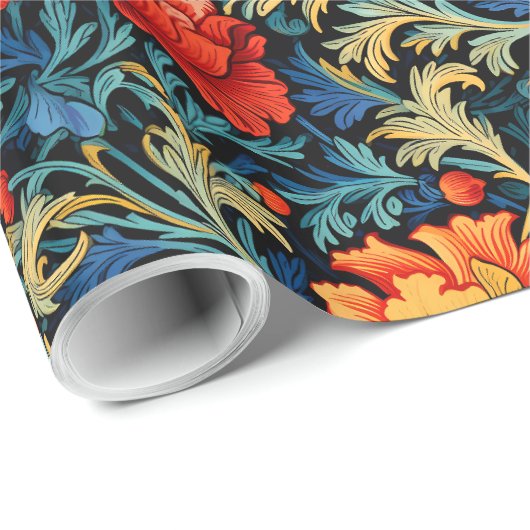 ウィリアムインスパイアモリスカラフル鮮やか花 ラッピングペーパー (ロールコーナー)