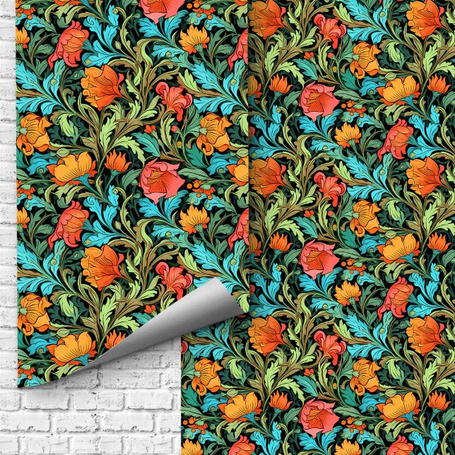 ウィリアムインスパイアモリスカラフル鮮やか花 壁紙 (William Morris inspired colorful vibrant flowers Wallpaper)