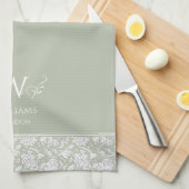 ウィリアムインスパイアモリスグレーグリーンフローラカスタム キッチンタオル (四つ折り)