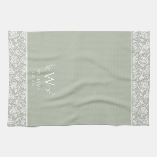 ウィリアムインスパイアモリスグレーグリーンフローラカスタム キッチンタオル (横)