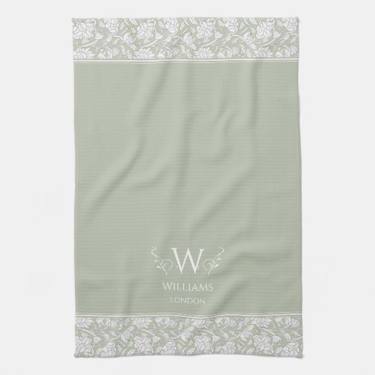 ウィリアムインスパイアモリスグレーグリーンフローラカスタム キッチンタオル (縦)
