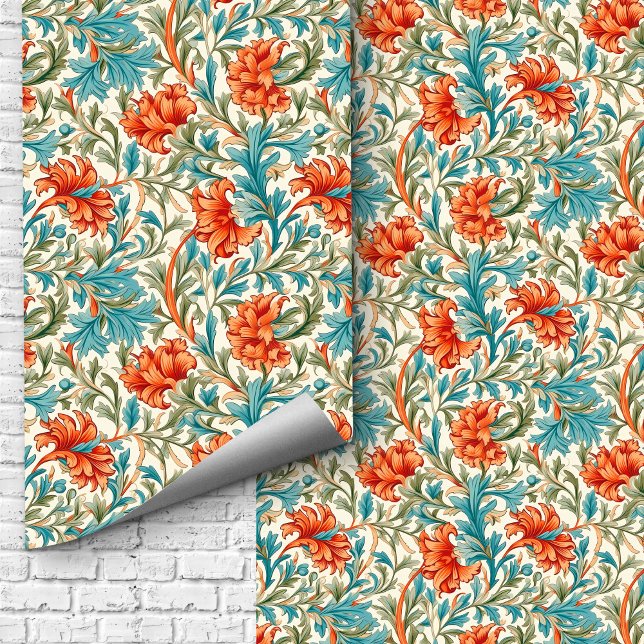 ウィリアムインスパイアモリステラコッタパステルブルー 壁紙 (William Morris inspired terracotta pastel blue Wallpaper)