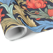 ウィリアムインスパイアモリス深い赤パステルピンクブルー ラッピングペーパー (ロールコーナー)