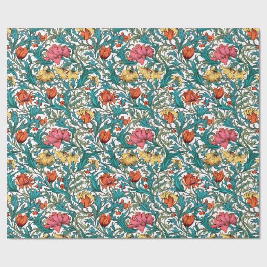 ウィリアムインスパイアモリス銅ピンクイエローフローラ ラッピングペーパー (フラット)