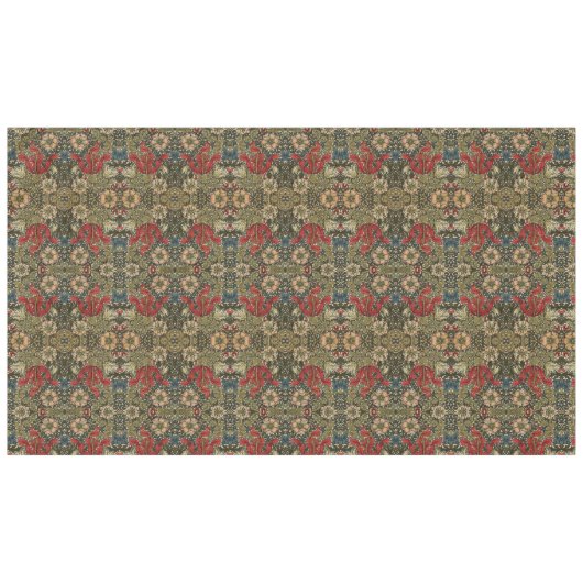 ウィリアムエレガントモリス花柄レッドグリーン テーブルクロス (正面(横))