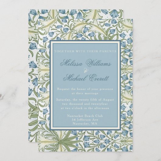 ウィリアムエレガントモリス – ブルーベル結婚フラワーズ 招待状 (正面/裏面)