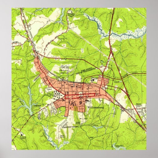 ウィリアムスバーグバージニアのヴィンテージ地図（1952年） ポスター (正面)