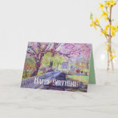 ウィリアムズバーグ上空のピンクのハッピーバースデー カード (黄色い花)