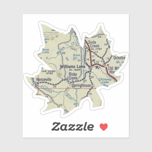 ウィリアムズ湖BC 50の地図 シール (シート)